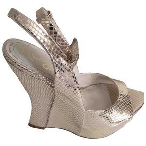 Silver/gold Alice + Olivia snake print wedges